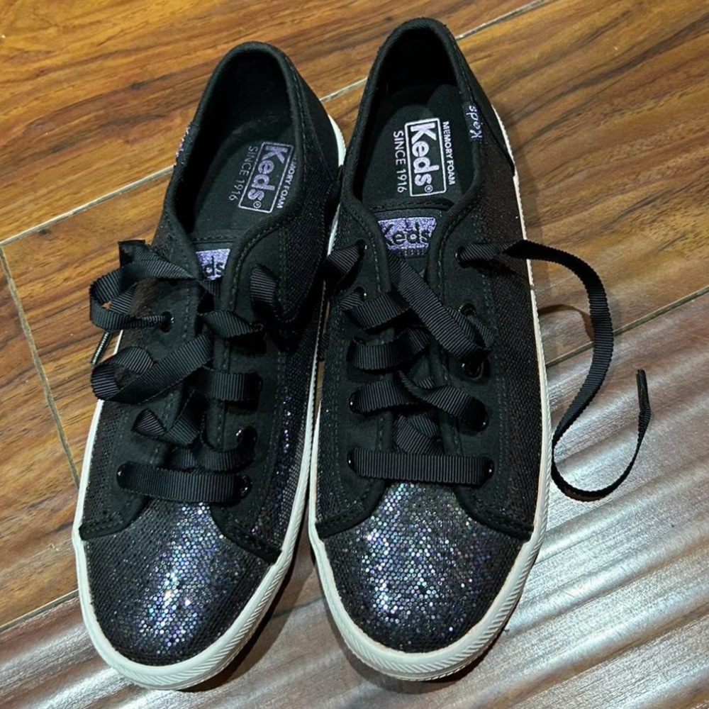 Keds Kickstart Sneakers, Black/Purple sparkle, glittery